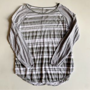 Athleta Grey & White Striped Long Sleeve T Shirt Cotton Blend Athleisure Size XL